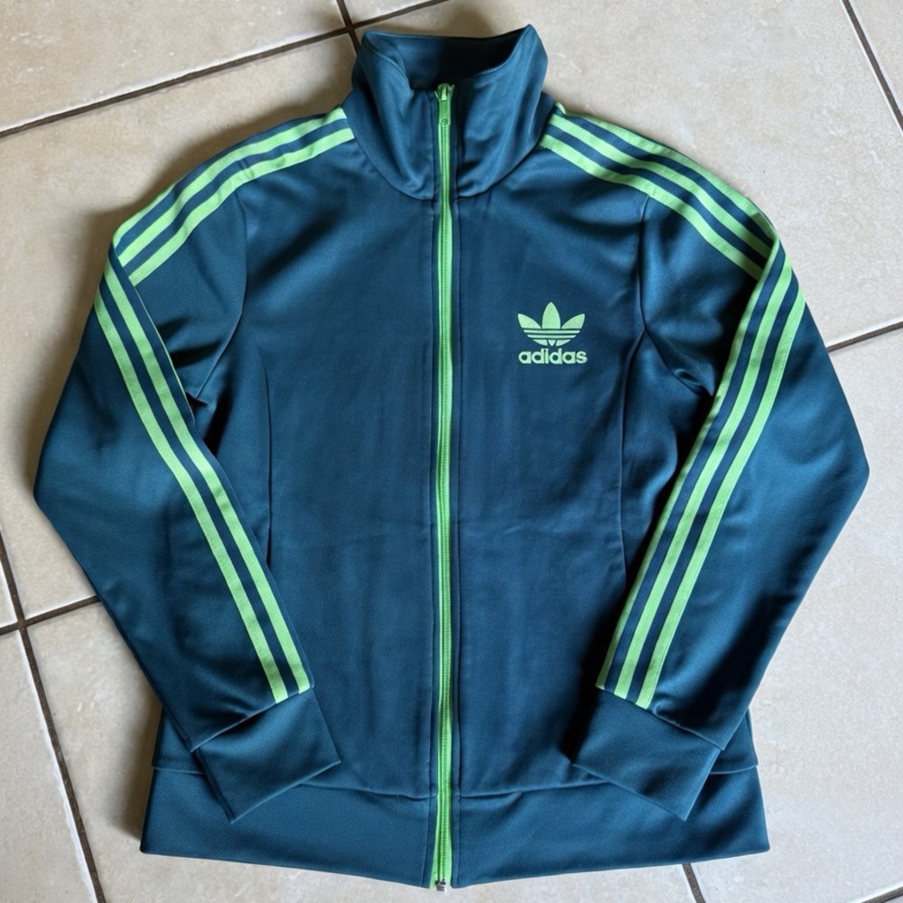 adidas Dark Teal Track Jacket with Lime Green Stripes